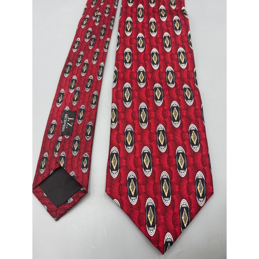 Vtg J Z Richards All Silk Red‎ Necktie With Diamond Pattern